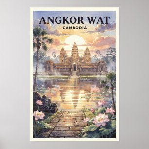 Poster Angkor Wat Cambodge Voyage Rétro