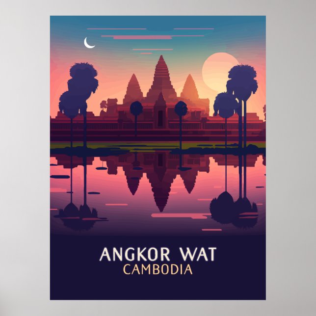 Poster Angkor Wat Sunrise Cambodge Siem Reap Retro (Devant)