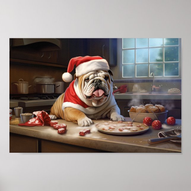Poster Anglais Bulldog Christmas Cookies Holiday (Devant)