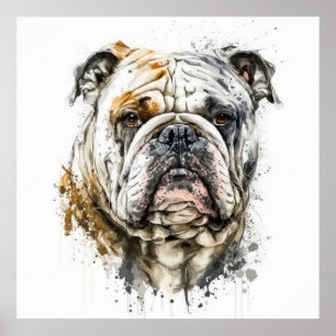Poster Anglais Bulldog Portrait Animal Peinture Faune