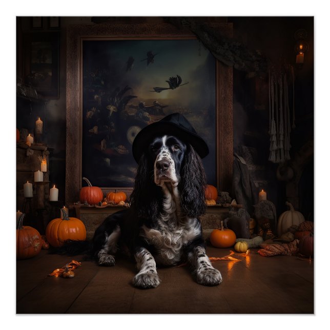 Poster Anglais Cocker Espagnol Citrouille Halloween effra (Devant)