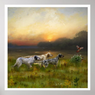 Poster Anglais Setter, chasse aux oiseaux
