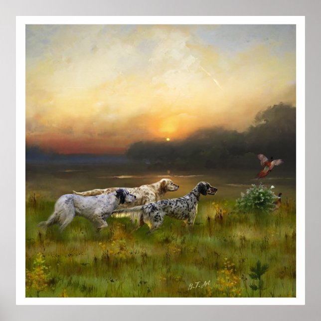 Poster Anglais Setter, chasse aux oiseaux (Devant)
