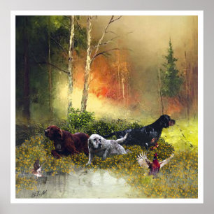 Poster Anglais Setter, chasse aux oiseaux