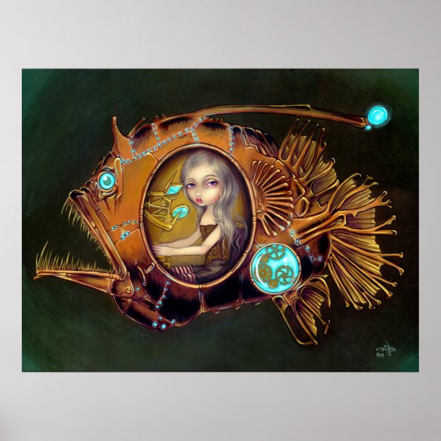 Poster Anglerfish Submarine steampunk low brok Art Imprim (Devant)