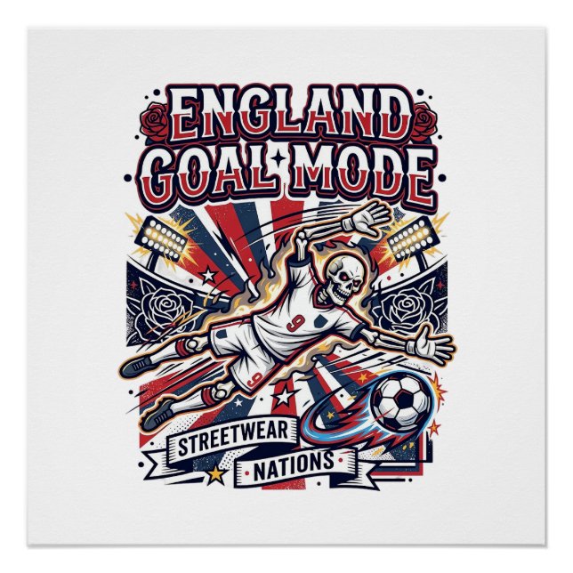 Poster Angleterre Mode de but squelette attaquant Nations (Devant)