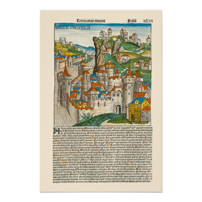 Poster Angleterre Nuremberg Chronique 1493 Livre médiéval (Devant)