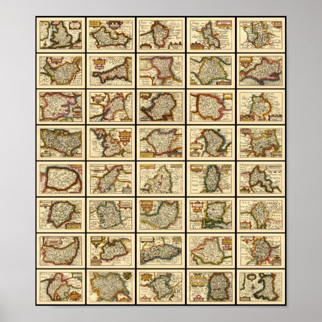 Poster Angleterre, Pays de Galles et toutes les cartes du (Devant)