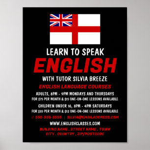 Poster Angleterre Royaume-Uni Drapeau, Cours d'anglais Ad