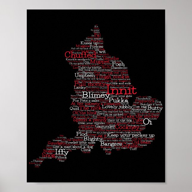Poster Angleterre Slang British Word Art Carte (Devant)