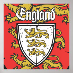 Poster Angleterre Trois Lions Bouclier