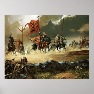 Poster Angreifende Ritter unter einer Standarte