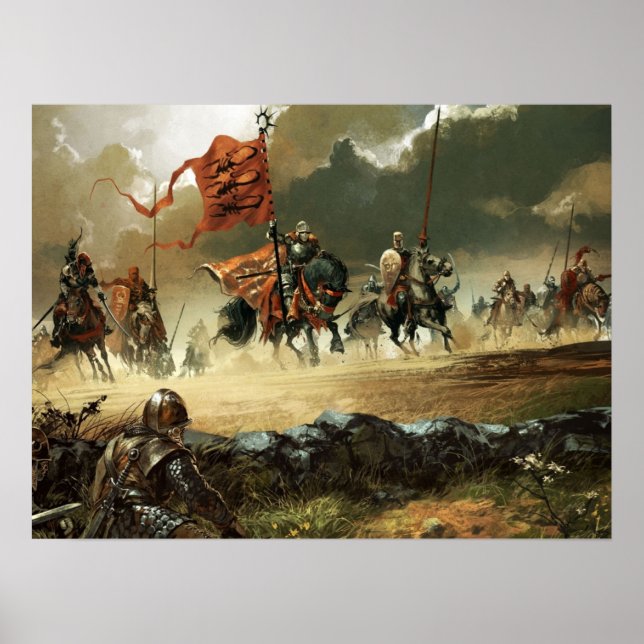 Poster Angreifende Ritter unter einer Standarte (Devant)