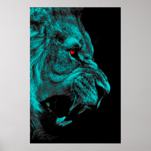 Poster Angry mâle lion prédateur carnivore