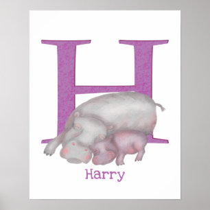 Poster Animal ABC H est pour l'impression hippo