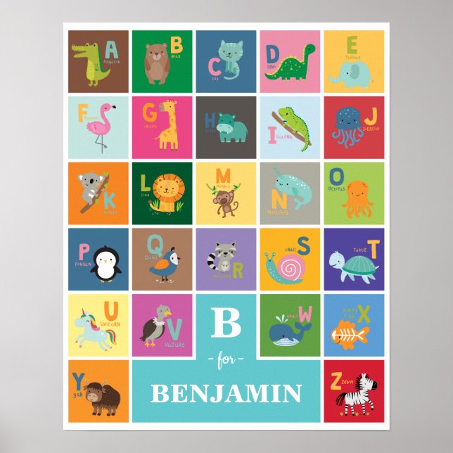 Poster Animal Alphabet Enfants Pépinière Salle de jeux Ho (Devant)