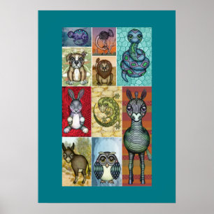 Poster Animal Collage Folk Art Design