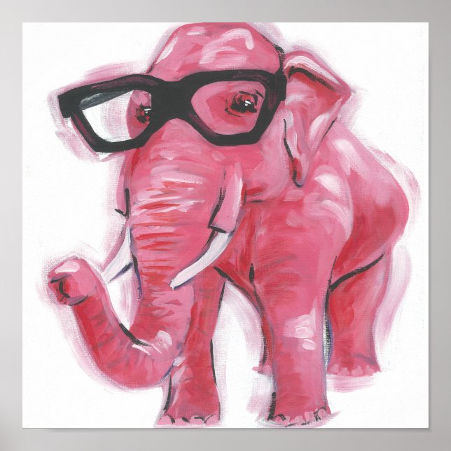Poster Animal Dapper | Eléphant Rose Dans Les Lunettes De (Devant)