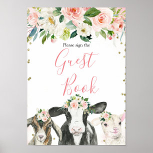 Poster Animal de ferme Floral Girl Baby shower Livre d'in