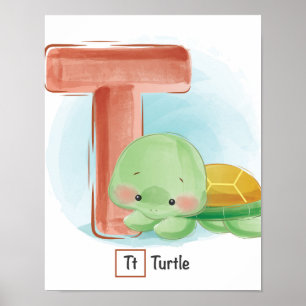  Poster animal de la tortue blanche mignonne