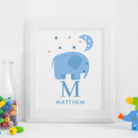 Animal d'éléphant bleu. Baby boy monogram nursery