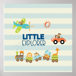 Poster Animal Toy Train Car and Airplane Little Explorer
