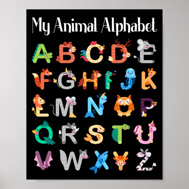 Poster Animaux Alphabet Apprentissage ABC Animaux (Devant)