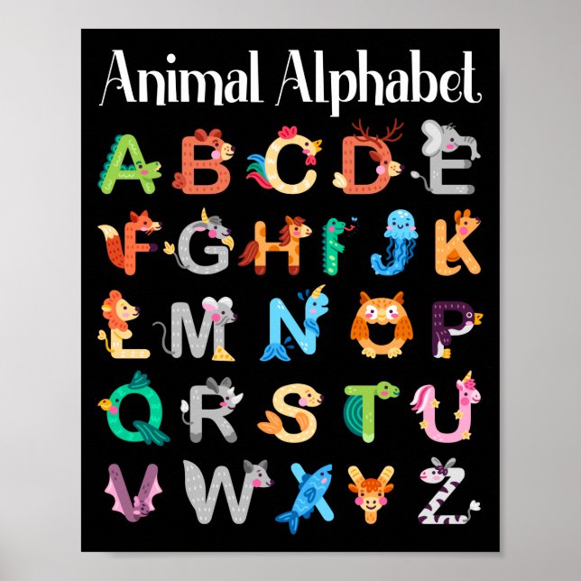 Poster Animaux Alphabet Apprentissage ABC Animaux (Devant)