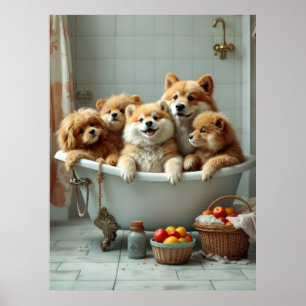 Poster Animaux amusants dans la baignoire