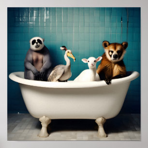 Poster Animaux amusants dans la salle de bain