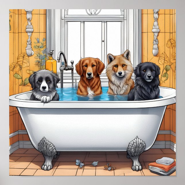 Poster Animaux amusants dans le bain (Devant)