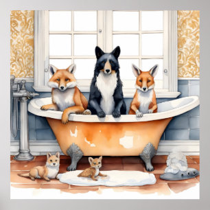 Poster Animaux amusants dans le bain