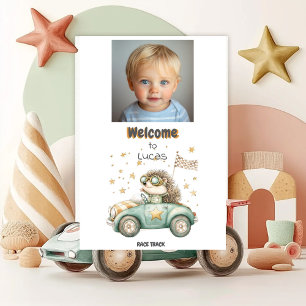 Poster Animaux amusants Voitures de course 2e anniversair