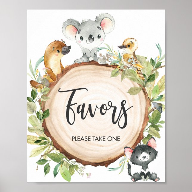 Poster Animaux australiens Baby shower de verdure (Devant)