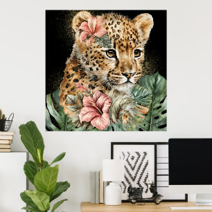 Poster Animaux Bébés de la Jungle à l'Aquarelle Art Flora