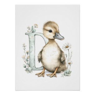 Poster Animaux Bébés Mignons à l'Aquarelle avec Lettres d