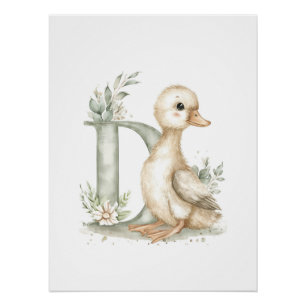 Poster Animaux Bébés Mignons à l'Aquarelle avec Lettres d