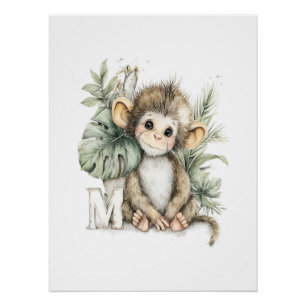 Poster Animaux Bébés Mignons à l'Aquarelle avec Lettres d
