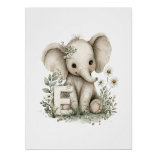Poster Animaux Bébés Mignons à l'Aquarelle avec Lettres d