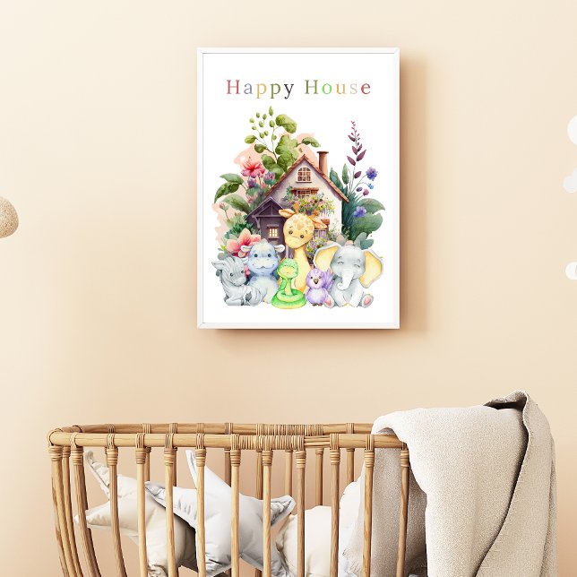 Poster Animaux de bébé mignons et maison heureuse | Texte (Créateur téléchargé)