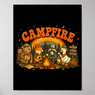 Poster Animaux de camping feu de camp campeur aventure pl