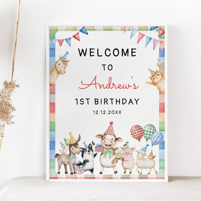Poster Animaux de ferme Appel à toute la fête 1er anniver (Créateur téléchargé)