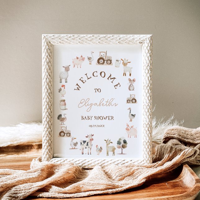 Poster Animaux de ferme Barnyard Neutre Baby shower Bienv (Créateur téléchargé)