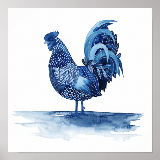 Poster Animaux de ferme bleu Cobalt - Coq (Devant)