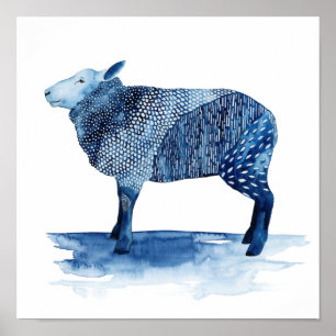 Poster Animaux de ferme de bleu de cobalt - moutons