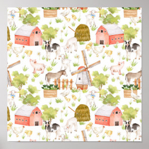 Poster Animaux de ferme de nurserie à l'aquarelle