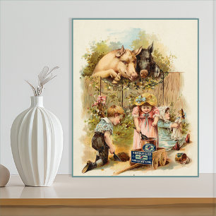 Poster Animaux de ferme et publicité pour enfants vintage