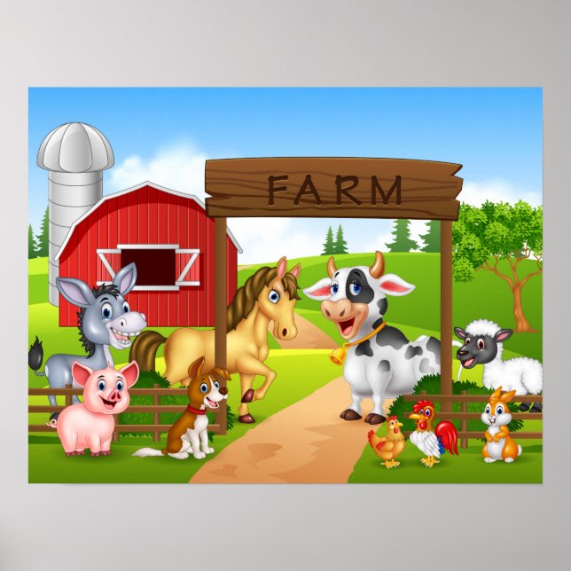 Poster Animaux de ferme joyeux (Devant)