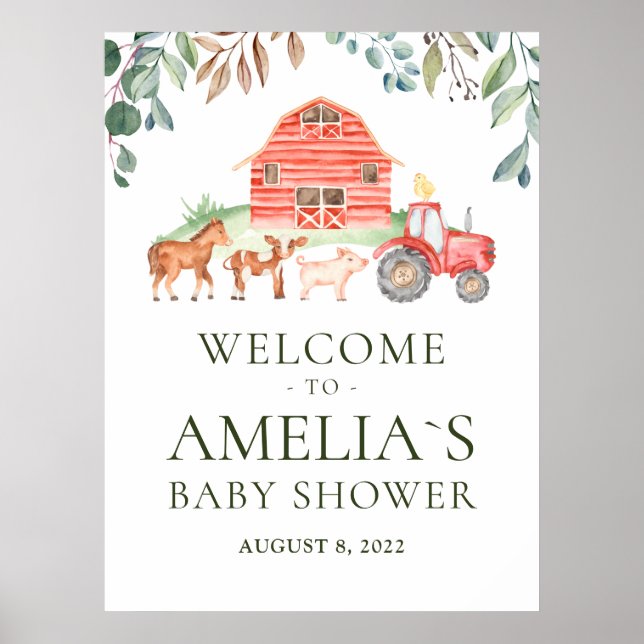 Poster Animaux de ferme Parade Baby shower de bienvenue P (Devant)