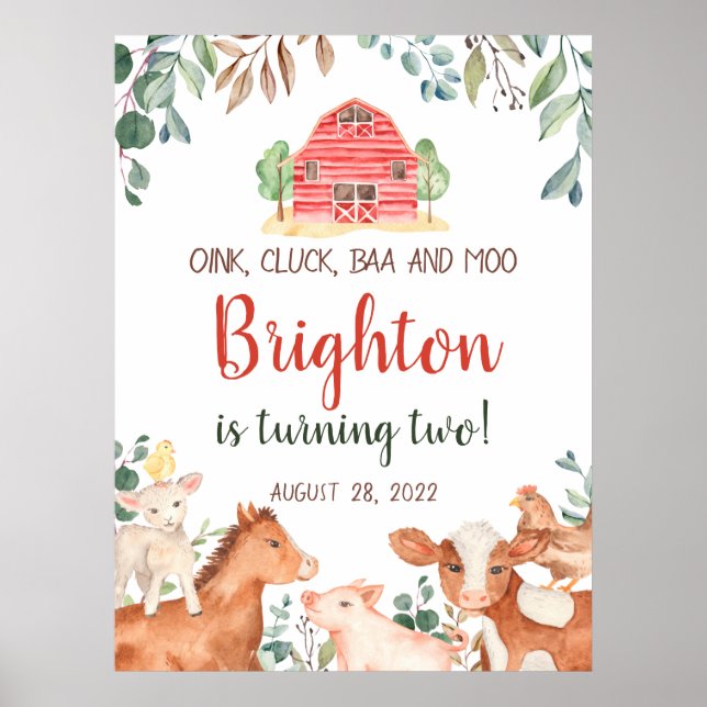 Poster Animaux de ferme Parade Bienvenue Baby-Anniversair (Devant)